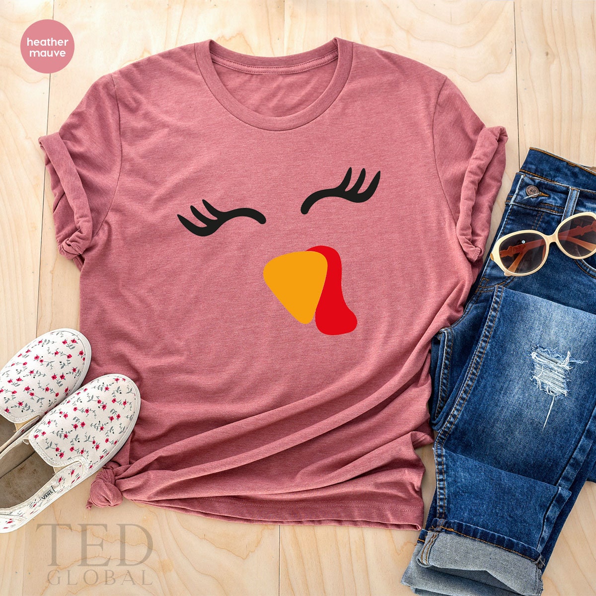 Funny Turkey Lady T-Shirt, Wine Turkey Family Fall T Shirt, Turkey Face Shirts, Thanksgiving Shirt, Cute Fall TShirt, Gift For Thanksgiving - Fastdeliverytees.com