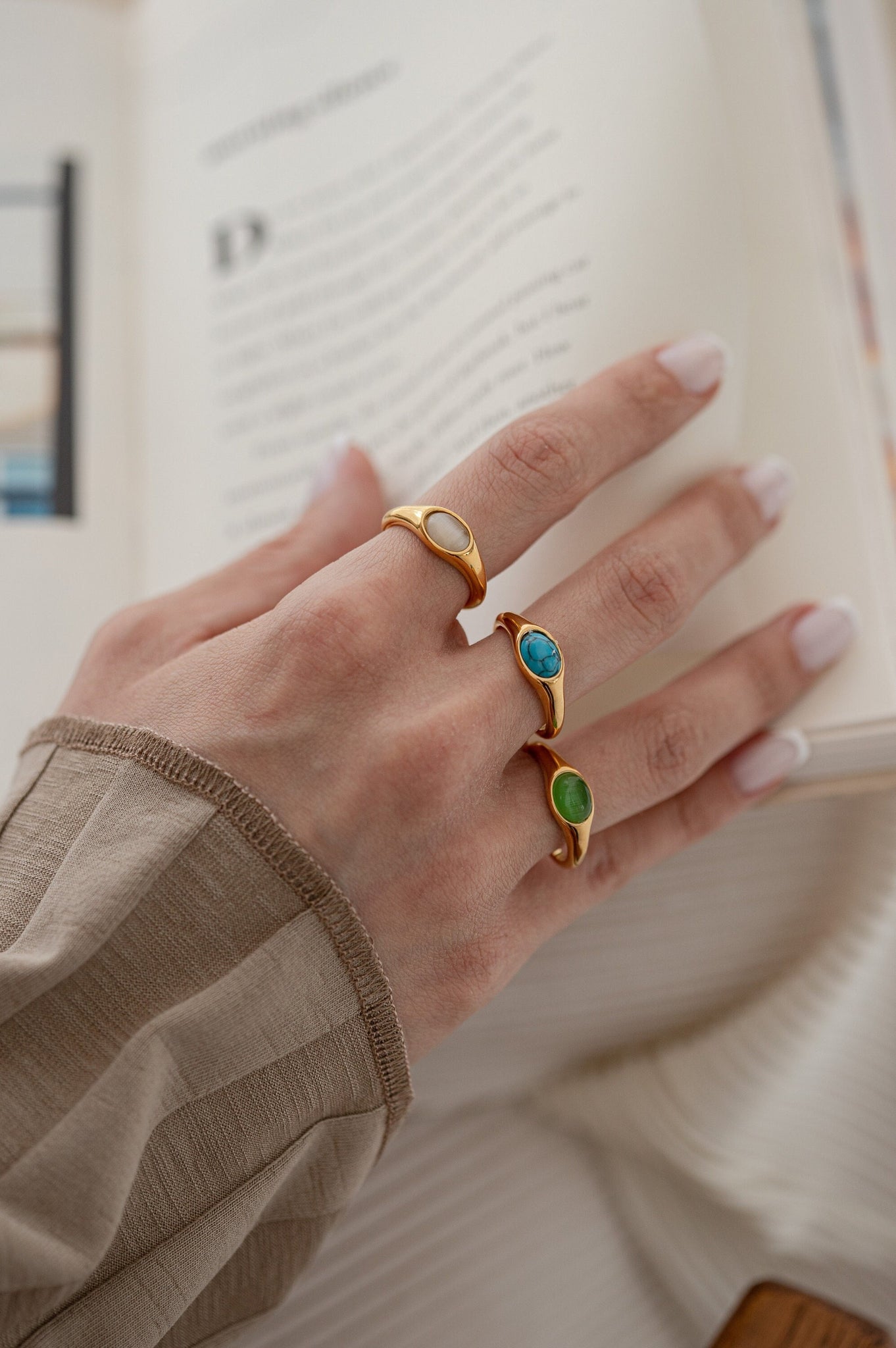 Natural Stone Ring, 18K Gold, Unique Gemstone Rings, Rings For Women, Mother Ring, Mothers Day Gift, New Mom Gift, Opal Turquoise Ring