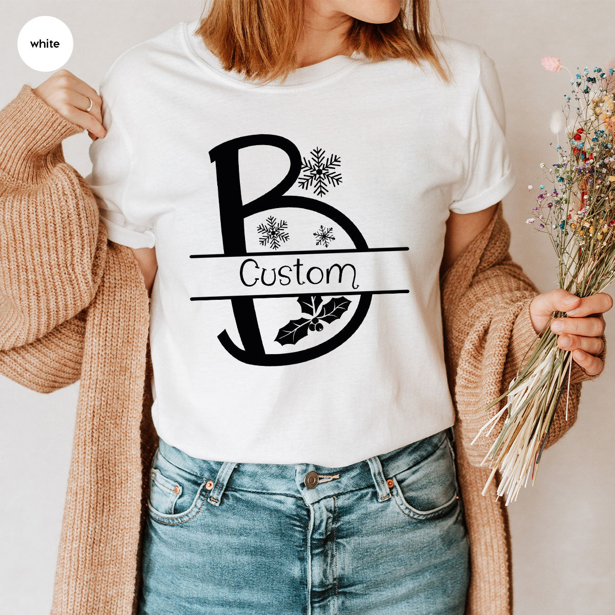 Custom Christmas T-Shirt, White Peach Design Shirt, Christmas Personalized Shirt